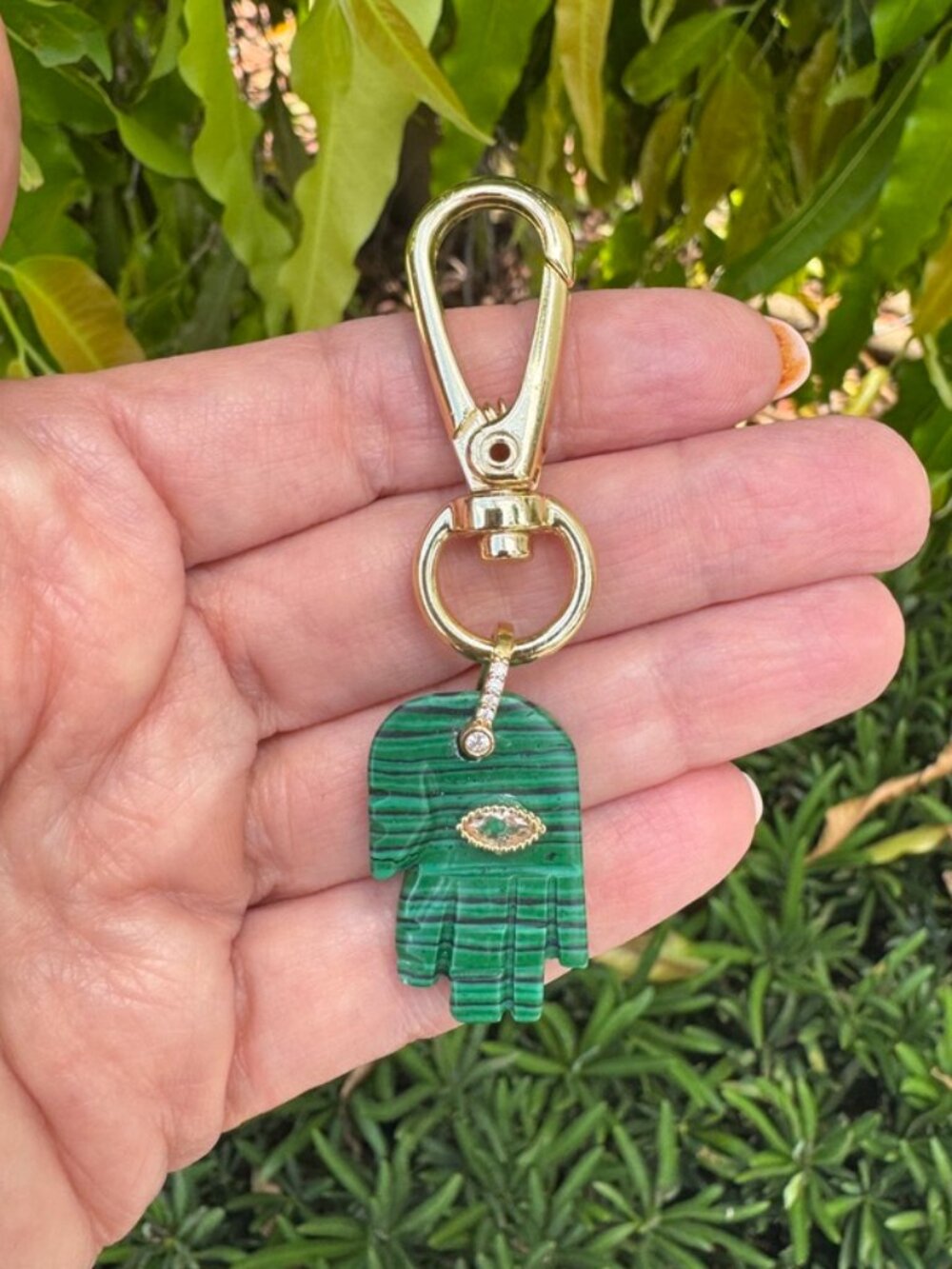 Hamsa Keychain Good Luck Protection Lucky Faux Malachite Key Chain Gift NEW